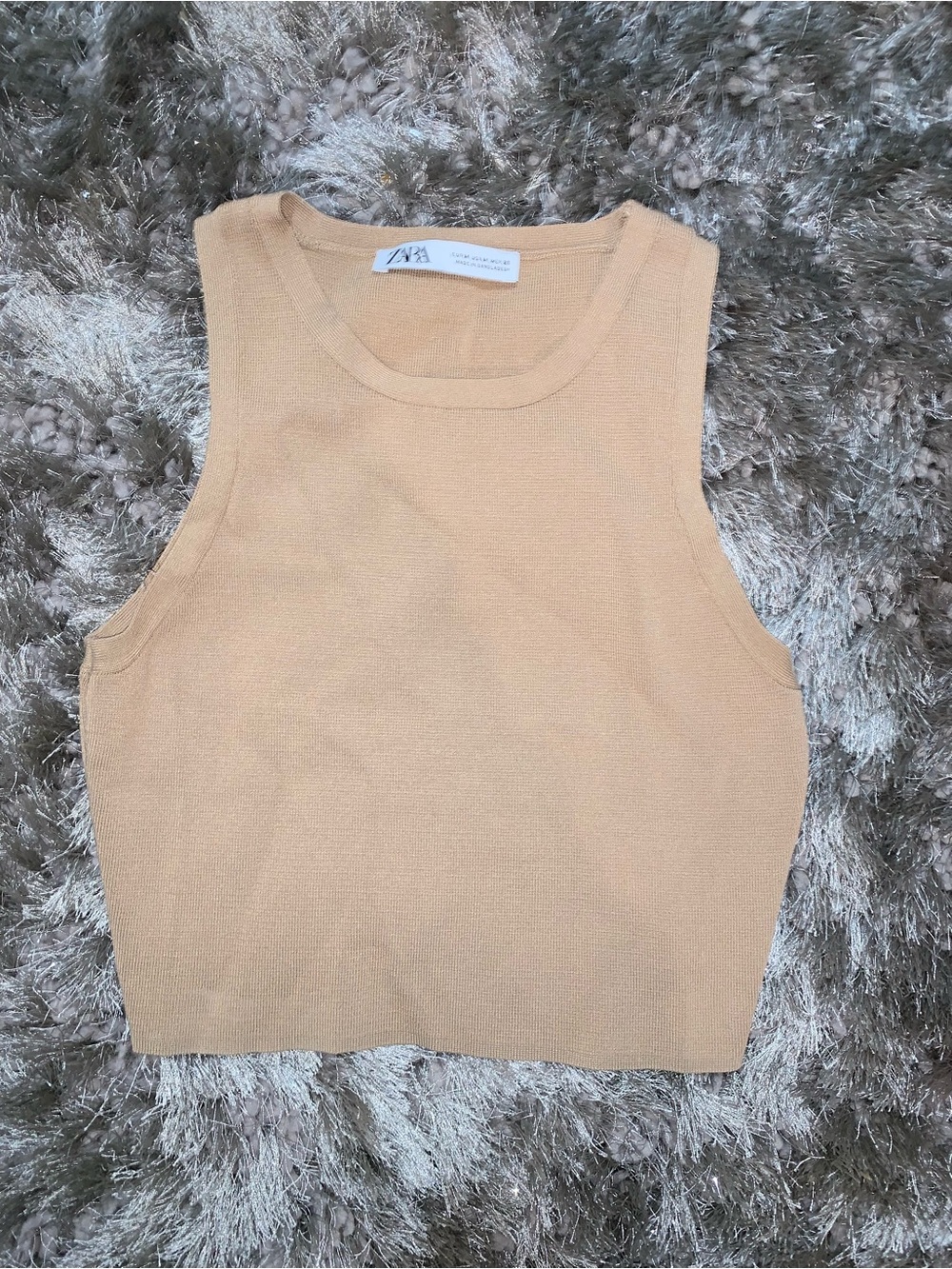 Zara Beige Knitted Crewneck Tank Top
